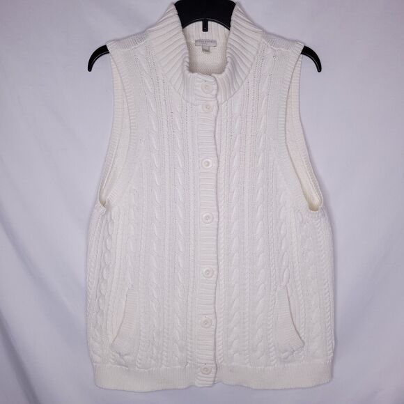 Talbots Cardigan Sweater XLP White Cable Knit Vest - Picture 1 of 10